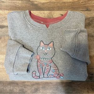 Vintage Gray Sweatshirt with Cat Design